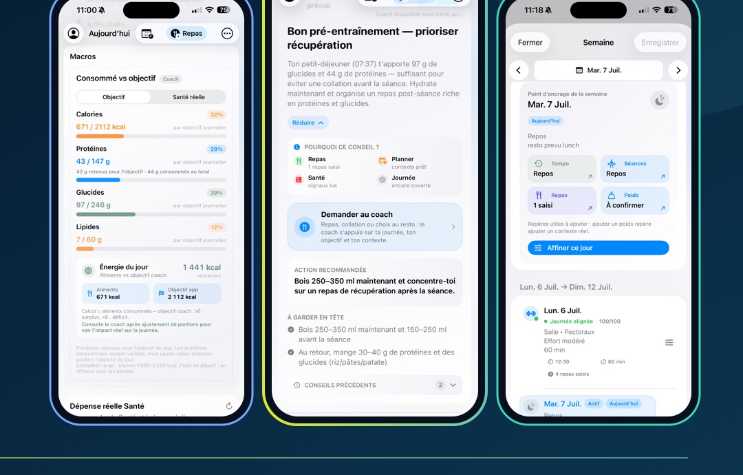 Trois écrans réels de l’application Pearo publiée sur l’App Store